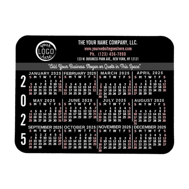Magnet Flexible 2025 Calendrier personnalisé Nom du logo commercia (Horizontal)