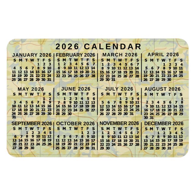 Magnet Flexible 2026 Year Monthly Calendar Antique Map Large Print (Horizontal)