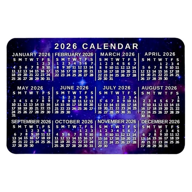 Magnet Flexible 2026 Year Monthly Calendar Outer Space Nebula (Horizontal)