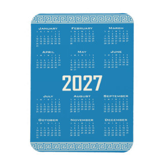 Magnet Flexible 2027 Calendar, Greek Fret, Cosmic Latte on Blue