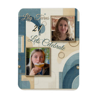 Magnet Flexible 21e Anniversaire crème bleu fleur amande