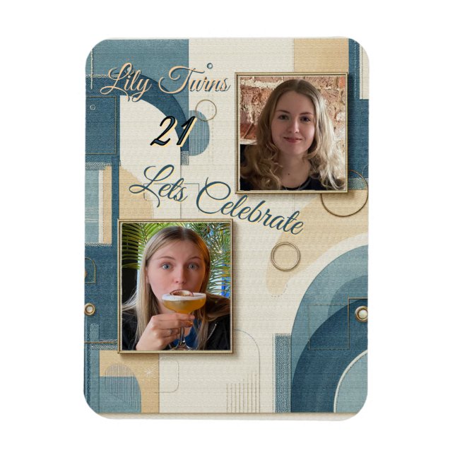 Magnet Flexible 21e Anniversaire crème bleu fleur amande (Vertical)