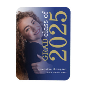 Magnet Flexible 2 photos modernes Blue Gold 2024 Graduation