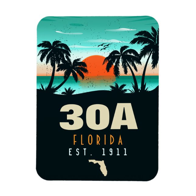 Magnet Flexible 30a Route Floride Retro Sunset Souvenirs 60s (Vertical)