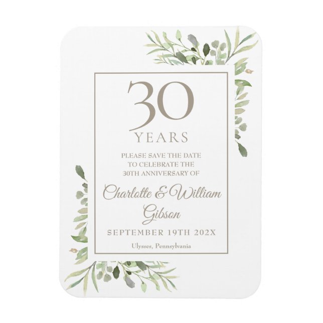 Magnet Flexible 30e Anniversaire de Mariage Enregistrez la Date de (Vertical)