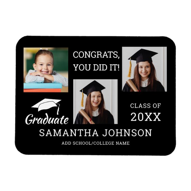 Magnet Flexible 3 Collage photo Félicitations Grad 2025 Noir (Horizontal)