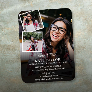 Magnet Flexible 3 Photo Collage Graduation Party Invitation