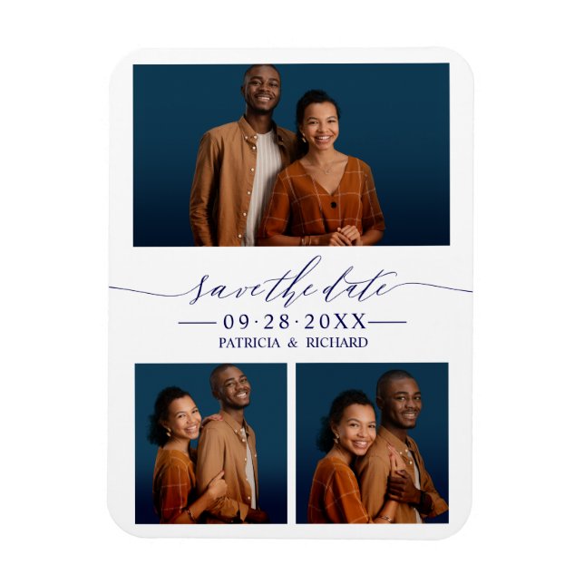 Magnet Flexible 3 Photos Mariage Enregistrer La Date (Vertical)