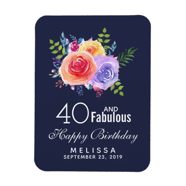 Magnet Flexible 40 et texte fabuleux - Aquarelle Floral Anniversai (Vertical)