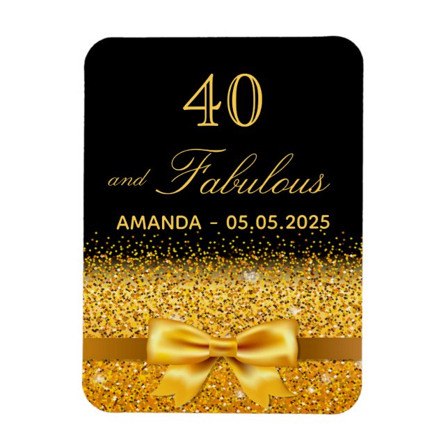 Magnet Flexible 40 fabuleux anniversaire noir or save the date (Vertical)