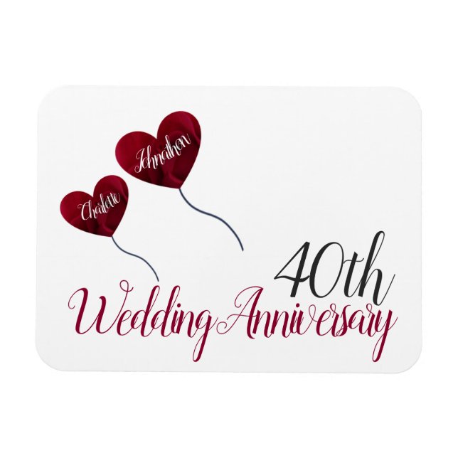 Magnet Flexible 40e anniversaire du mariage de Ruby Ballons de coe (Horizontal)