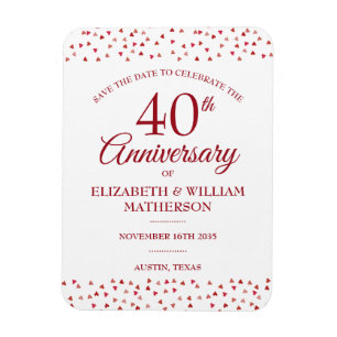 Magnet Flexible 40e anniversaire du Mariage Ruby Hearts Enregistre