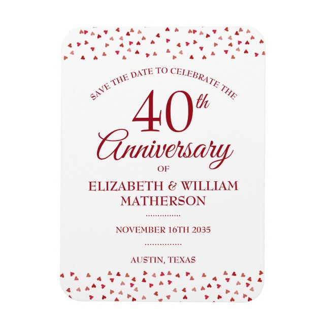 Magnet Flexible 40e anniversaire du Mariage Ruby Hearts Enregistre (Vertical)