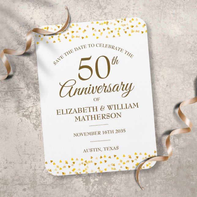 Magnet Flexible 50e Anniversaire Coeurs d'or Sauvez la date (Créateur téléchargé)