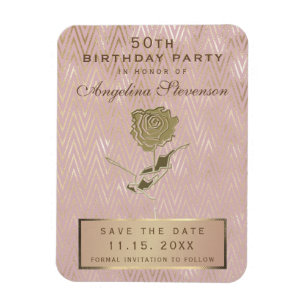 Magnet Flexible 50e anniversaire Enregistrer la date Rose or Flowe