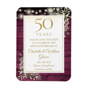 Magnet Flexible 50e anniversaire Red Rustic Wood Enregistrer la da