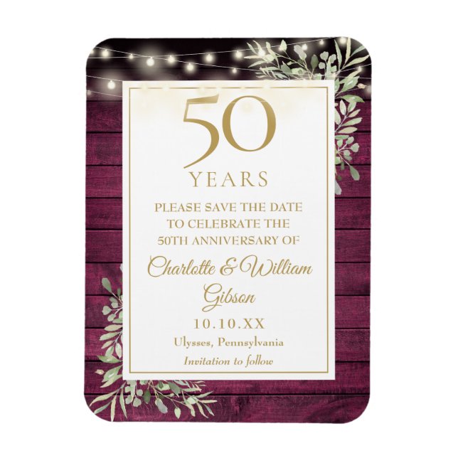 Magnet Flexible 50e anniversaire Red Rustic Wood Enregistrer la da (Vertical)