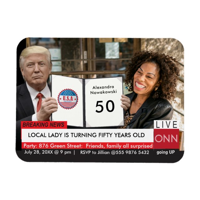 Magnet Flexible 50e anniversaire Trump Women's Funny TV News (Horizontal)