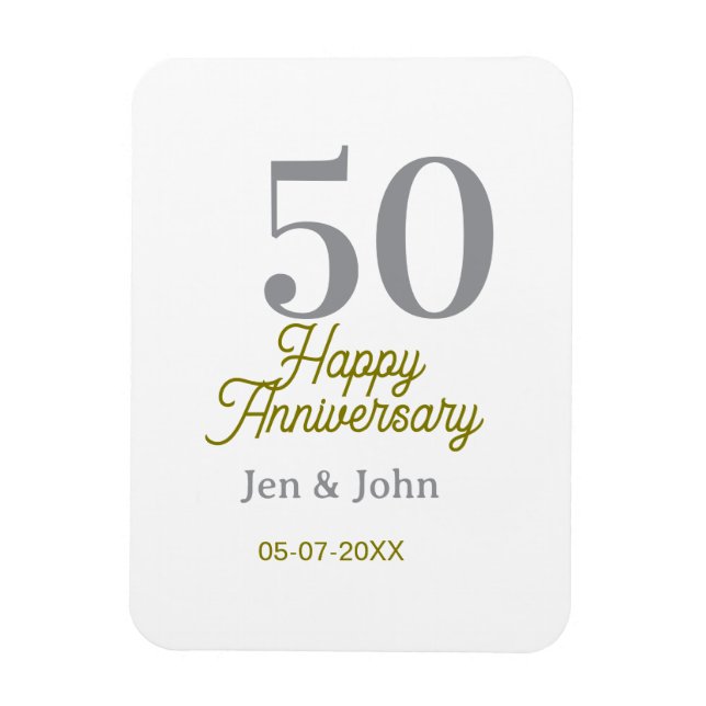 Magnet Flexible 50th happy anniversary name date silver gold date  (Vertical)