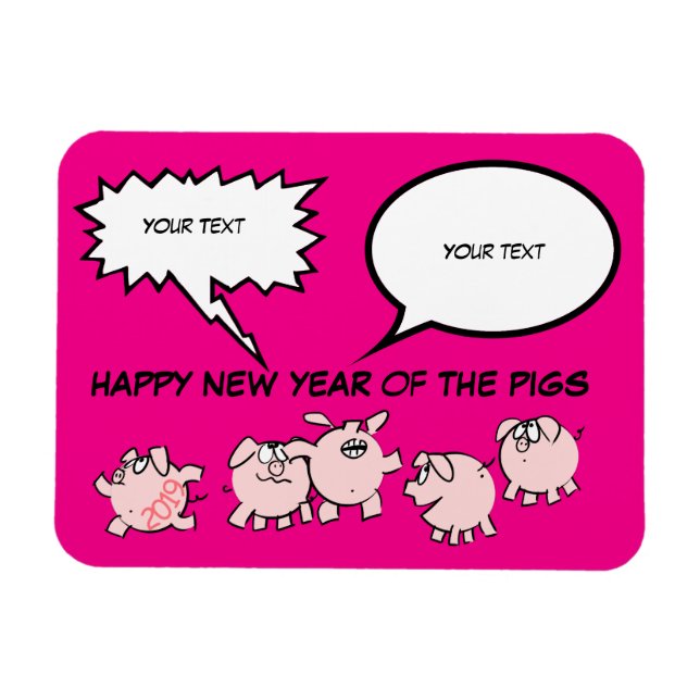 Magnet Flexible 5 Drôle Cartoon Comics Pigs Nouvel An Anniversaire (Horizontal)