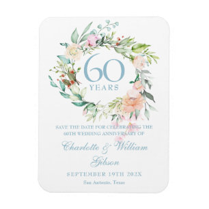 Magnet Flexible 60e anniversaire Enregistrer la date Pays Roses