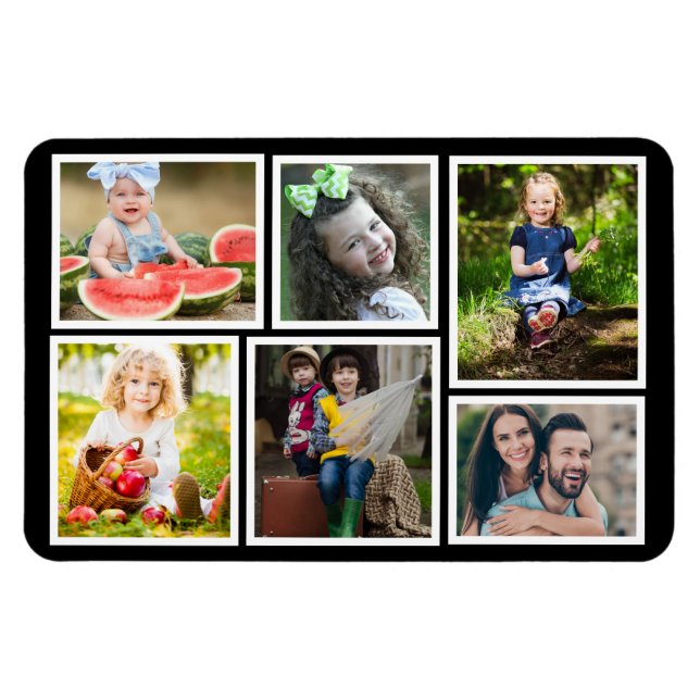 Magnet Flexible 6 Photo Collage noir Créez votre propre réfrigérat (Horizontal)
