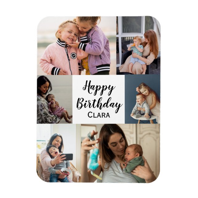Magnet Flexible 6 Photos Collage Script personnalisé Anniversaire (Vertical)