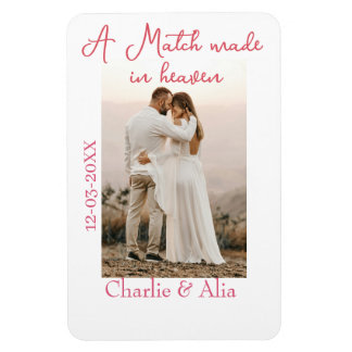 Magnet Flexible A match made in heaven photo wedding pink name sim