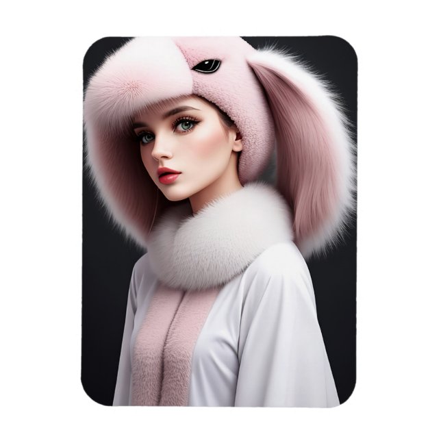 Magnet Flexible A woman wearing a rabbit hat (Vertical)