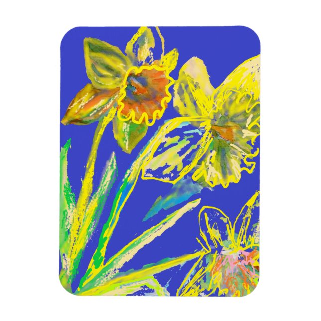 Magnet Flexible Abstraite jonquille Jaune Fleurs Bleues Florales A (Vertical)