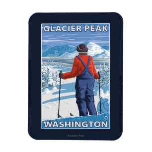 Magnet Flexible Admirant skieur - Glacier Peak, Washington