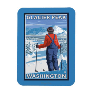 Magnet Flexible Admirant skieur - Glacier Peak, Washington