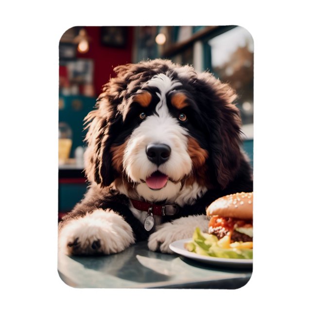 Magnet Flexible Adorable Bernerdoodle au dîner (Vertical)