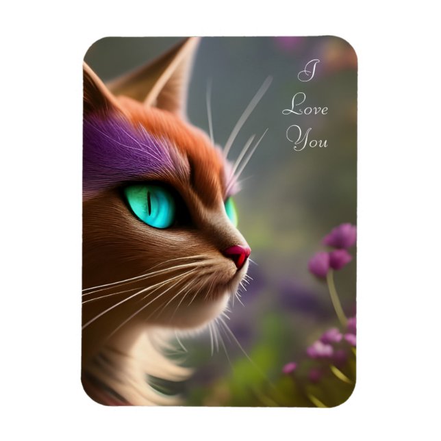 Magnet Flexible Adorable chat Kitty, Yeux Turquoise - Je t'aime (Vertical)
