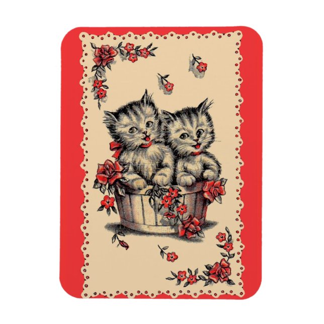 Magnet Flexible adorable chatons dans un panier de fleurs (Vertical)