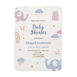Magnet Flexible Adorable éléphant Rainbow Baby shower Invitation