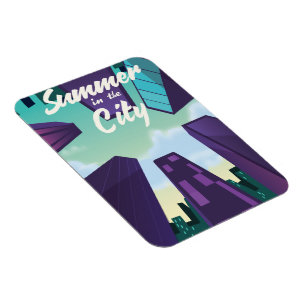 Magnet Flexible Affiche de paysage urbain en cartoon de Summer in