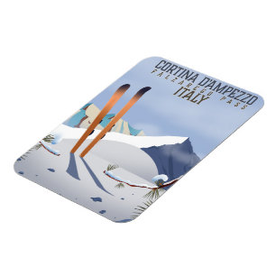 Magnet Flexible Affiche de ski de Cortina d'Ampezzo Italie Impress