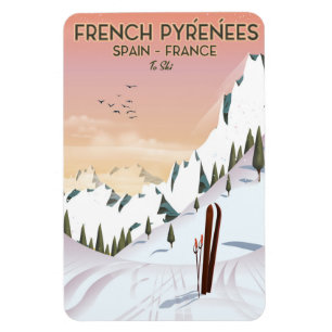 Magnet Flexible Affiche de ski des Pyrénées françaises