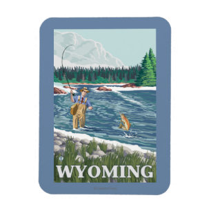 Magnet Flexible Affiche de voyage de FishermanWyomingVintage de