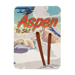 Magnet Flexible Affiche de voyage de ski vintage Aspen USA