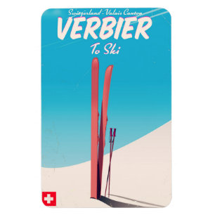 Magnet Flexible Affiche de voyage de ski vintage Verbier, Suisse.