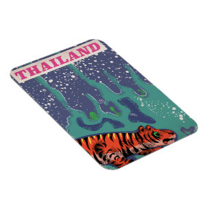 Magnet Flexible Affiche de voyage rétro de tigre en Thaïlande