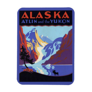 Magnet Flexible Affiche de voyage vintage de l'Alaska, Atlin et le