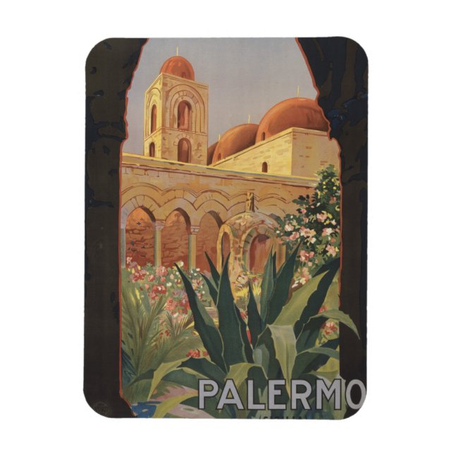Magnet Flexible Affiche Vintage voyage Pour Palerme, Italie. (Vertical)