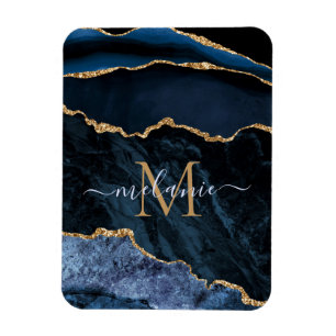 Magnet Flexible Agate Marine Blue Gold Gemstone Marble Nom du mono