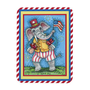 MAGNET FLEXIBLE AGRÉABLE PATRIOTIQUE ÉLÉPHANT WAVANT DRAPEAU AMÉRI