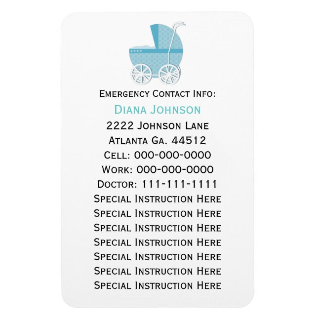 Magnet Flexible Aimant de contact d'urgence : transport bleu bébé (Vertical)