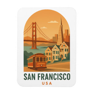 Magnet Flexible Aimant de voyage vintage San Francisco Golden Ga