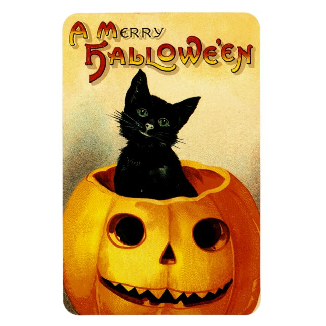 Magnet Flexible Aimant d'Halloween vintage avec chat noir et Citro (Vertical)